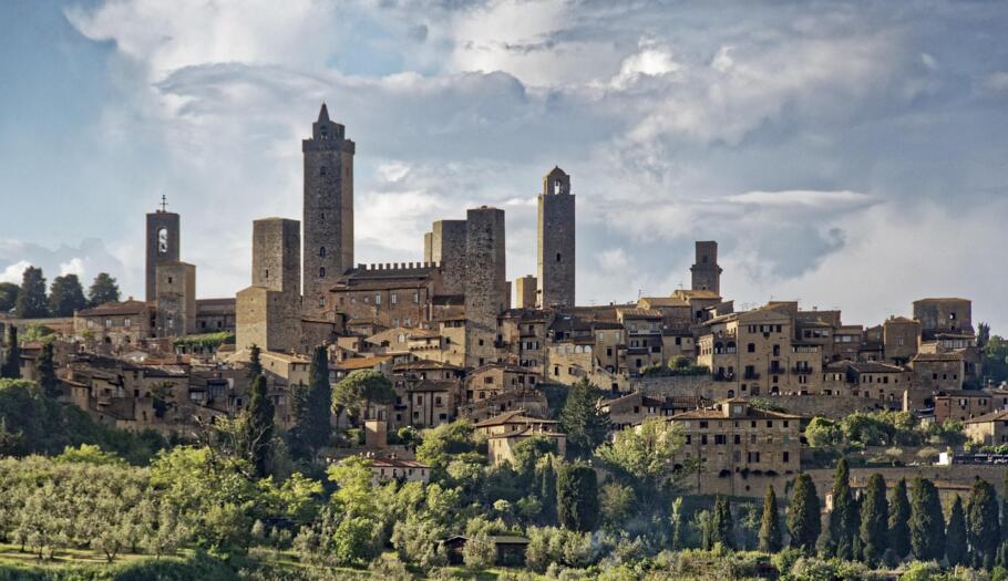 The medieval towers of San Gimignano rising above the Tuscan skyline